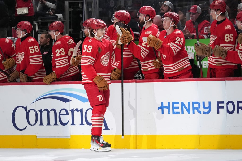 Moritz Seider (53) traf für Detroit im Spiel gegen Toronto. (Archivbild)