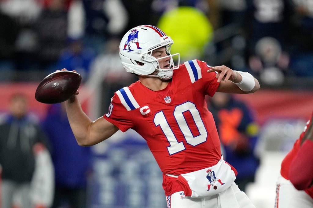 Quarterback Drake Maye warf für die New England Patriots gegen die New York Jets insgesamt fünf Touchdowns. (Archivbild)