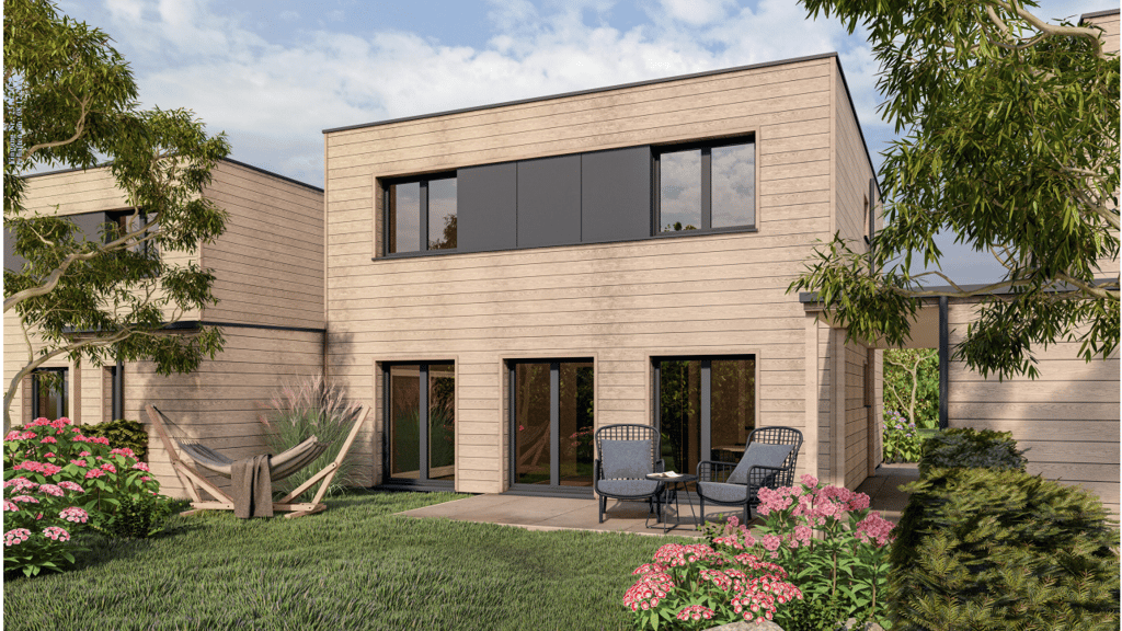 Die neuen Reihenhäuser, die in der Weißenfelser Neustadt entstehen, sollen eine Fassade in Holzoptik erhalten .