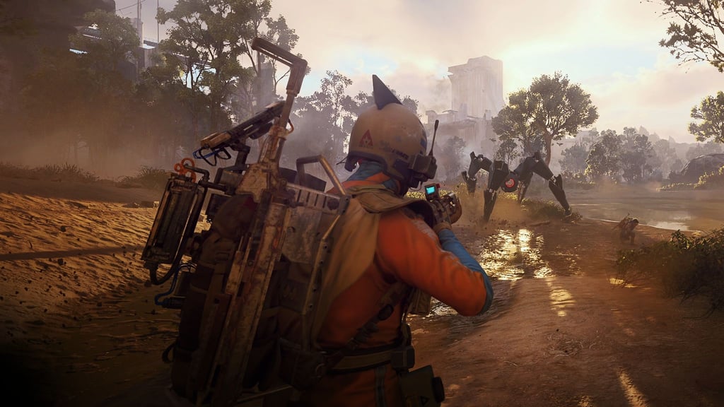 Spinnenartige Arcs, die vom Himmel regnen, sind die Hauptgegner im Spiel.