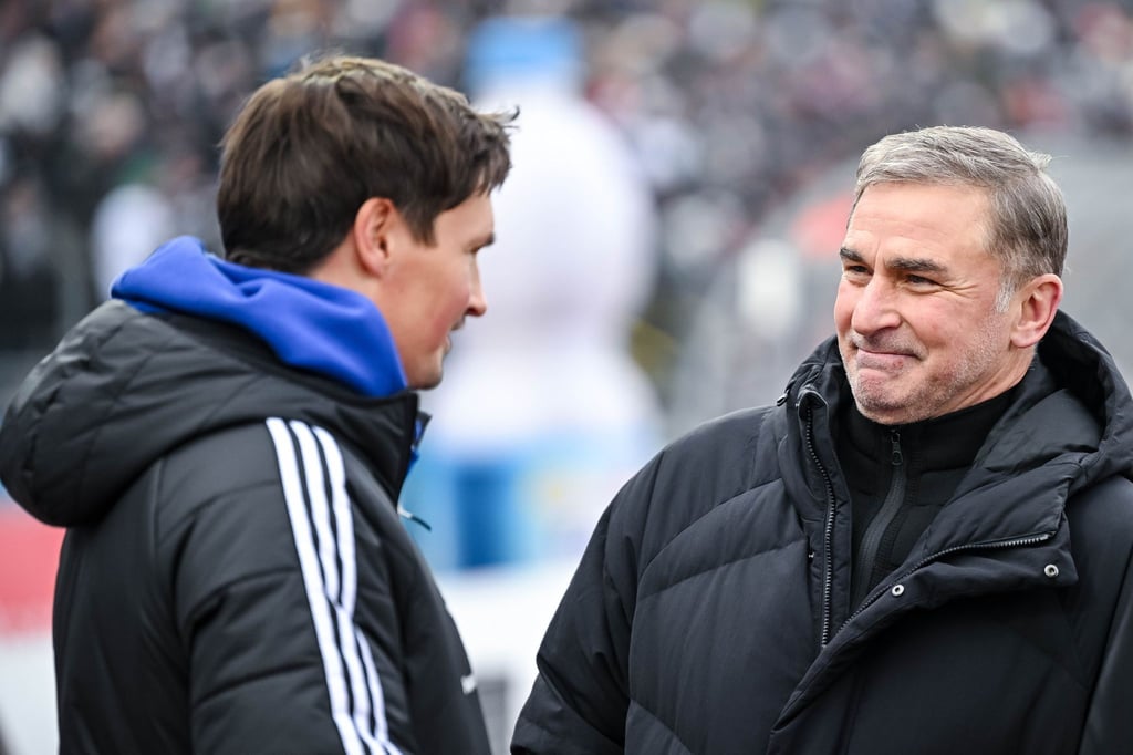 Nicht mehr vereint: HSV-Cheftrainer Merlin Polzin und Sportvorstand Stefan Kuntz (r). (Archivbild)