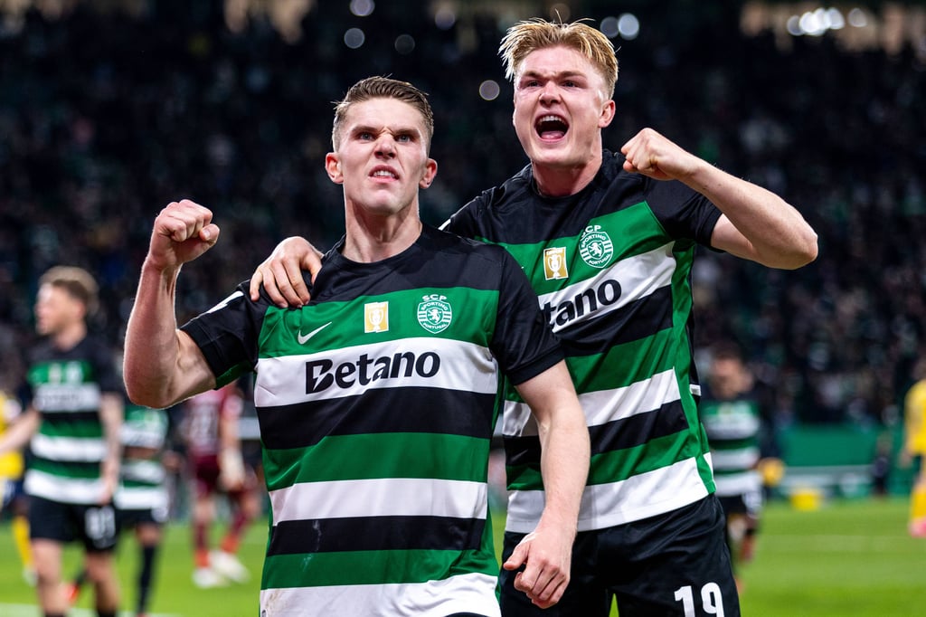 Viktor Gyökeres (r.) und Conrad Harder bei Sporting Lissabon