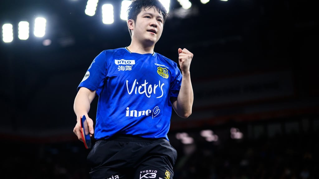 Tischtennis-Olympiasieger Fan Zhendong vom 1. FC Saarbrücken beim deutschen Pokalfinale.