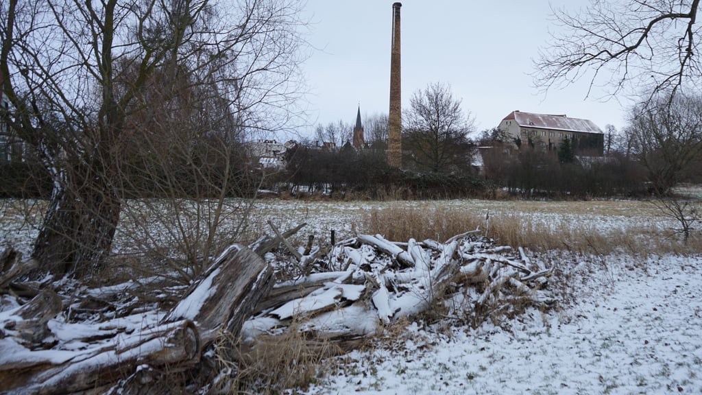 Der Schnee deckt Wolmirstedt zu, auch die Ohrewiesen.