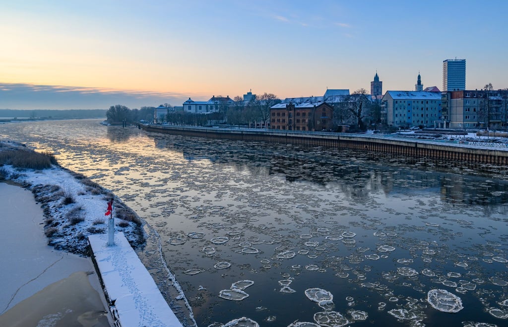 Auf der Oder haben sich wegen der Kälte Eisschollen gebildet.