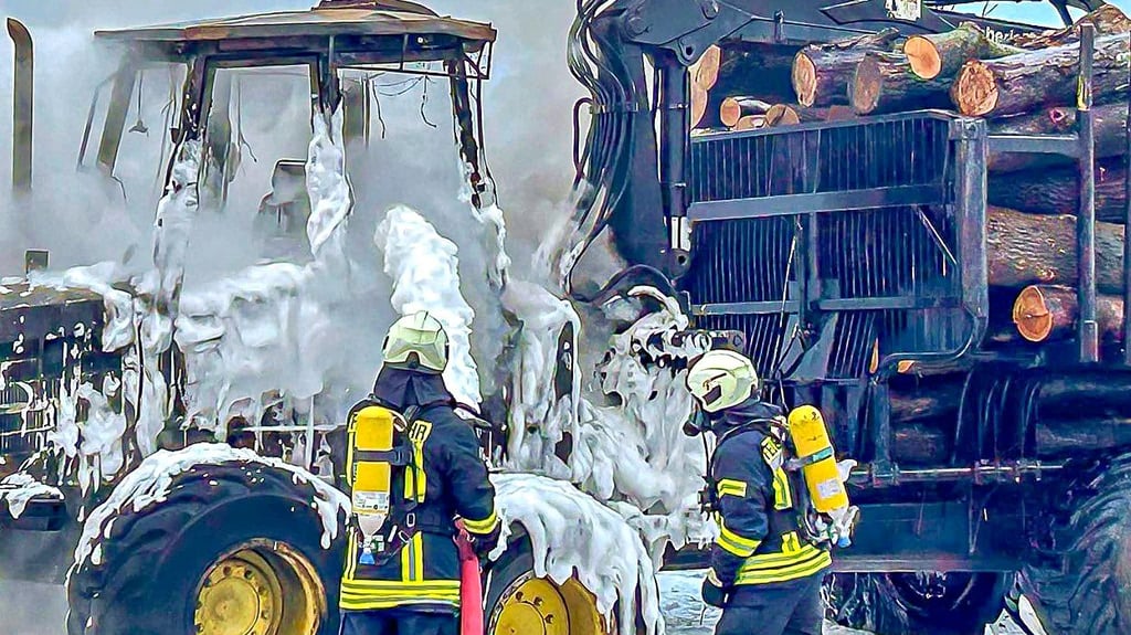 Die Kameraden der Feuerwehr löschen den Brand. 
