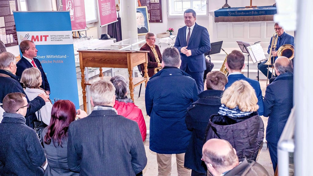 Neujahrsempfang der MIT Mittelstandvereinigung mit Wirtschaftsminister Sven Schulze in der Paul-Gerhardt-Kapelle 