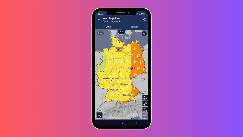 Der Deutsche Wetterdienst warnt im Winter mit einem vierstufigen Farbsystem: Von Gelb bis Violett steigt die Gefahr durch Schnee und Glätte.