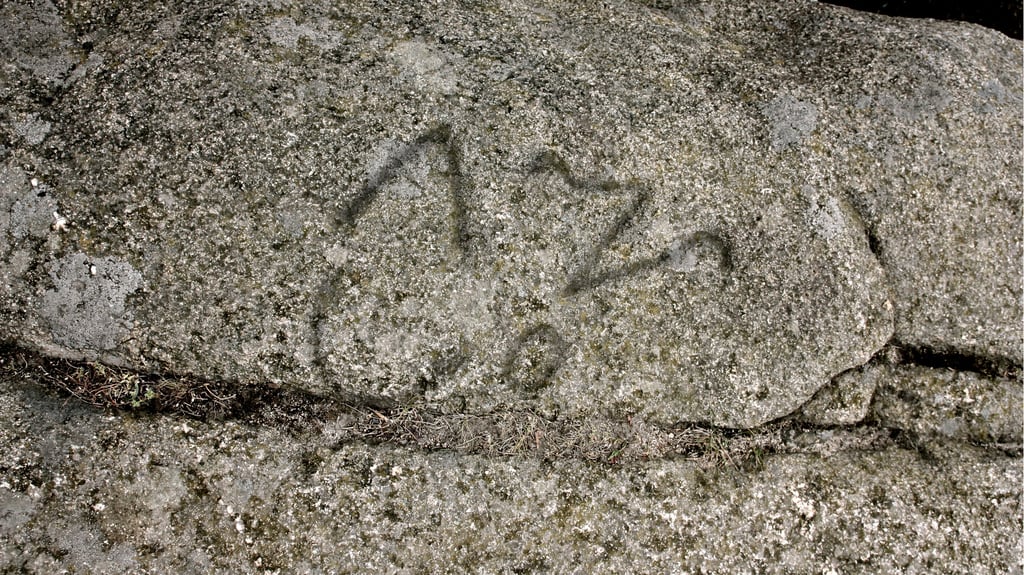 Petroglyphen – in Stein gearbeitete Zeichen aus prähistorischer Zeit – finden sich auf der Rosstrappe in Thale.