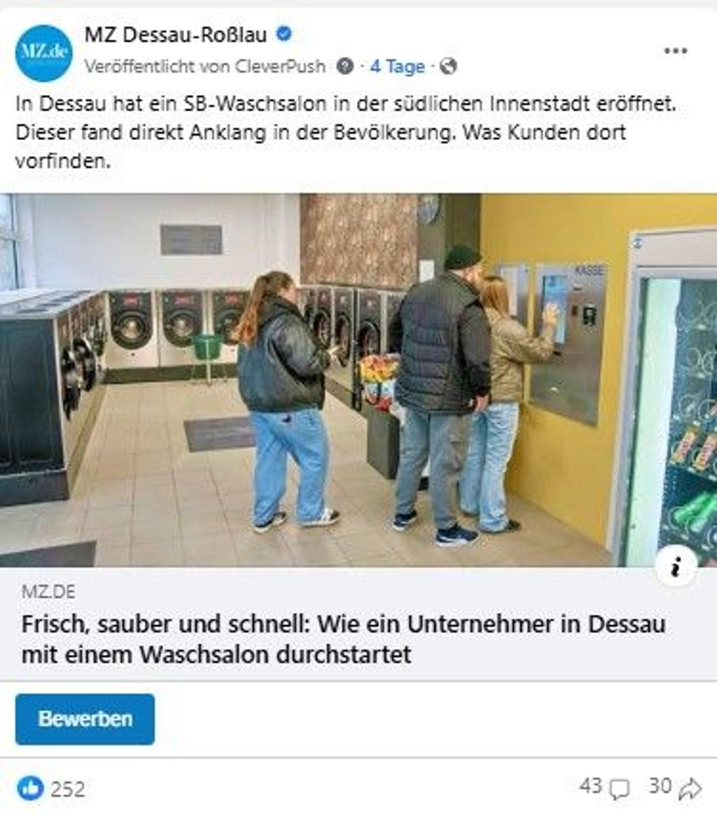 252 Gefällt mir: Der Facebook-Post zum Waschsalon im Dessauer Süden.