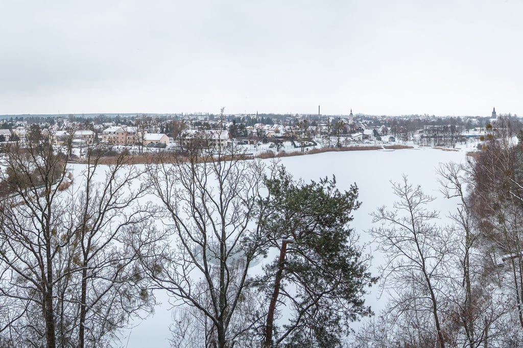 Vom Aussichtsturm am Kulk in Gommern bietet sich ein schöner Blick über die winterliche Stadt.