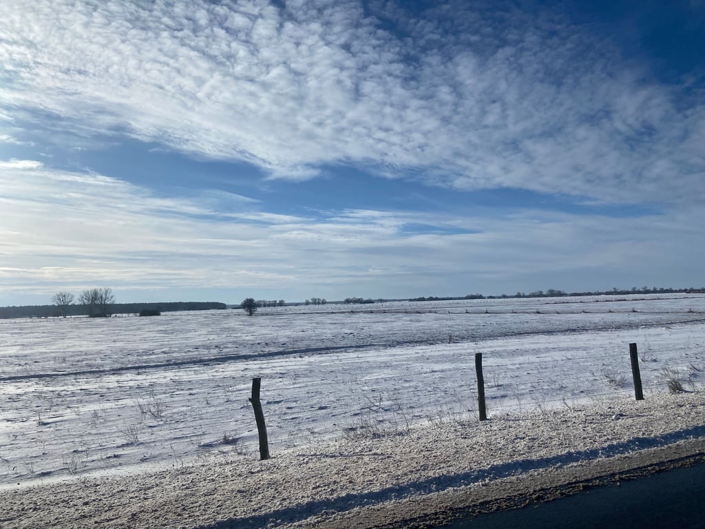 Die Schneedecke im Jerichower Land verleiht den Fahrten auf den Straßen eine besondere Atmosphäre.
