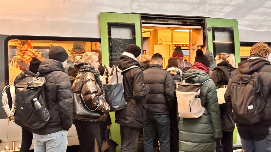 Das übliche Bild: Gedränge beim Einstieg in die S-Bahn nach Leipzig.