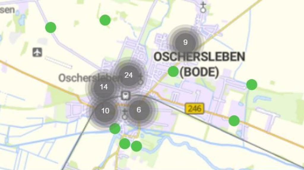 Auf einer Karte sind die über "Sag's uns einfach" gemeldeten Störungen zu sehen.