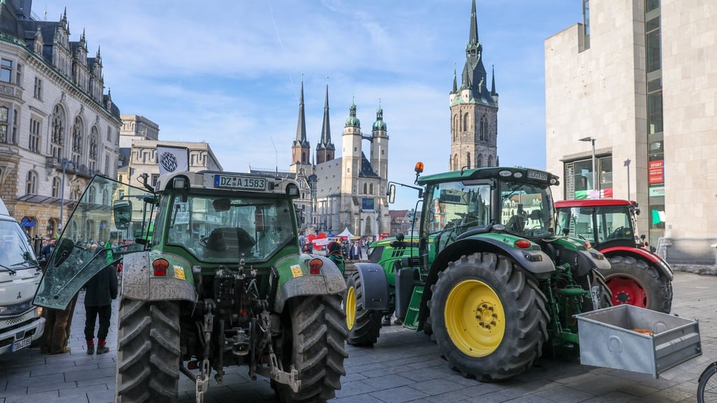 Die Landwirte hatten Traktoren auch den Marktplatz gestellt.