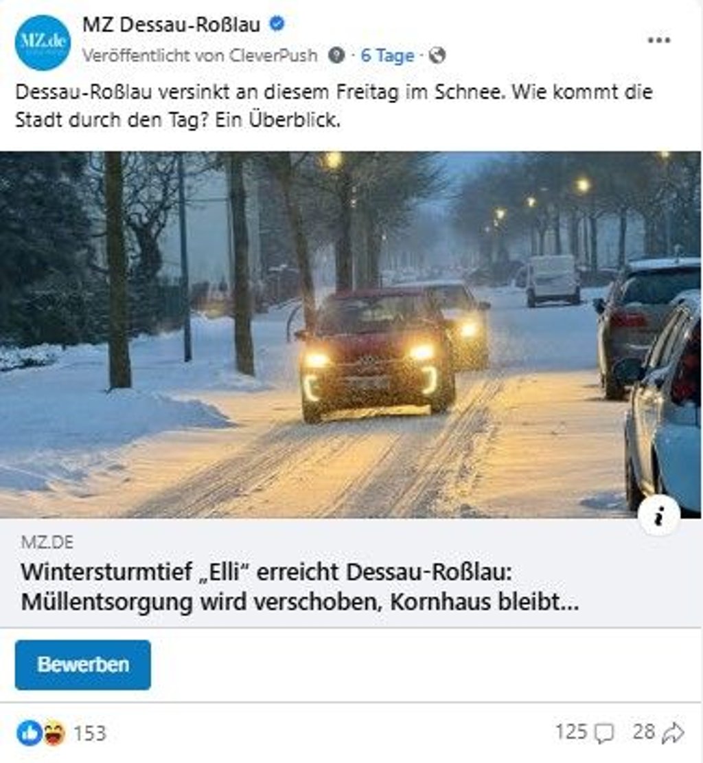 Der Facebook-Post zum Liveticker zum "Elli"-Tag in Dessau-Roßlau.