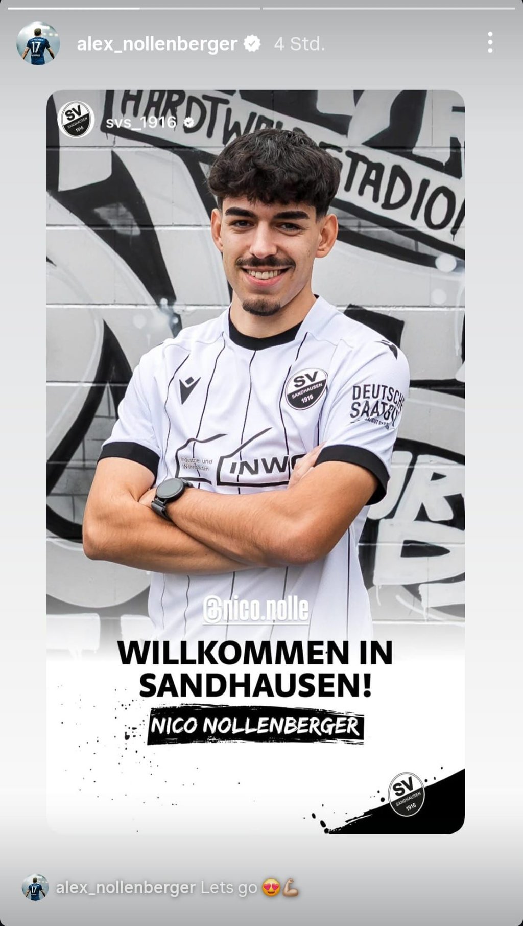"Let's go" schreibt Alexander Nollenberger unter seinen geteilten Post auf seinem Instagram-Kanal.