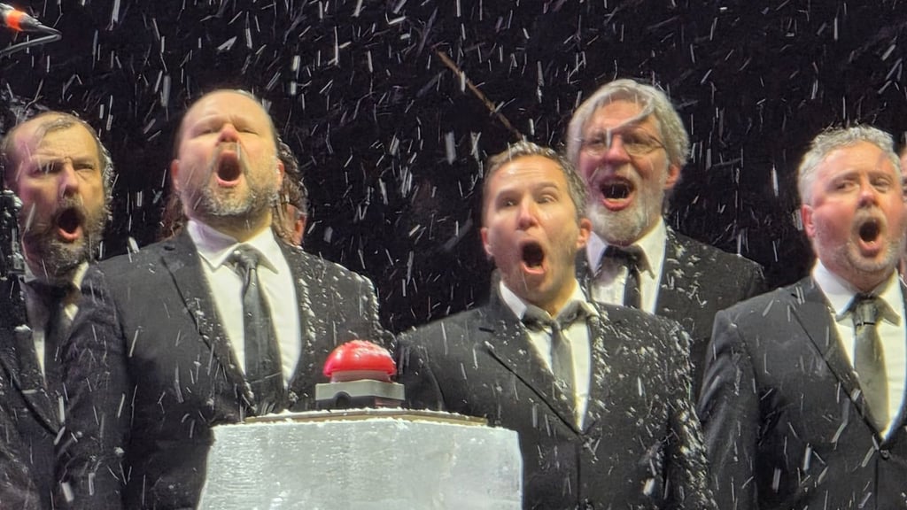 Der schreiende Männerchor aus Oulu ist berühmt. Er singt nicht, er brüllt, schreit und ruft - auch im Schneegestöber.