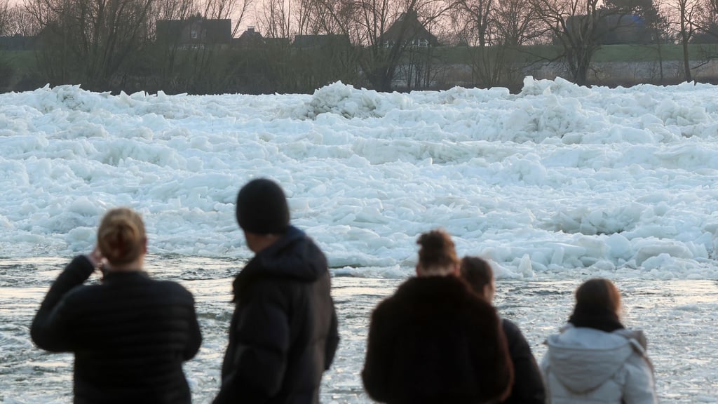 Zahlreiche Menschen nutzten das Wochenendende, um an der Elbe ein seltenes Naturspektakel zu bewundern: Eisberge auf dem Fluss.
