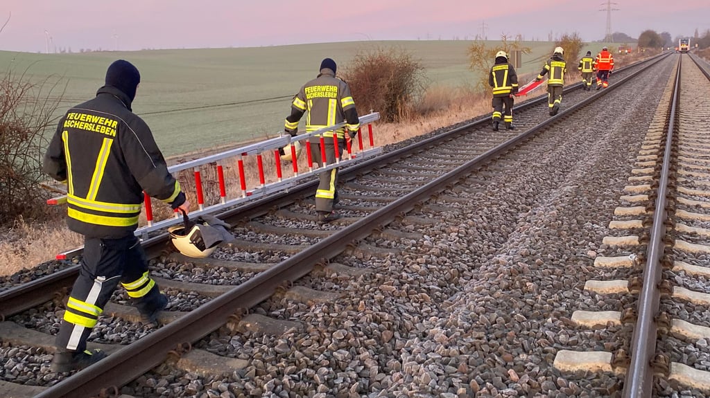 Auch die Ascherslebener Feuerwehr war beim tödlichen Unglücksfall auf der Bahnstrecke Aschersleben – Frose im Einsatz.