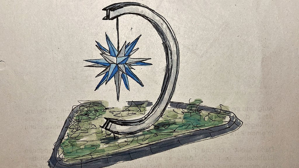 Matthias Hilbig schlägt vor, die öde Verkehrsinsel auf der Kreuzung Fuchs-/Schul- und Schloßstraße mit der Skulptur eines blau-weißen Herrhutersterns zu beleben.