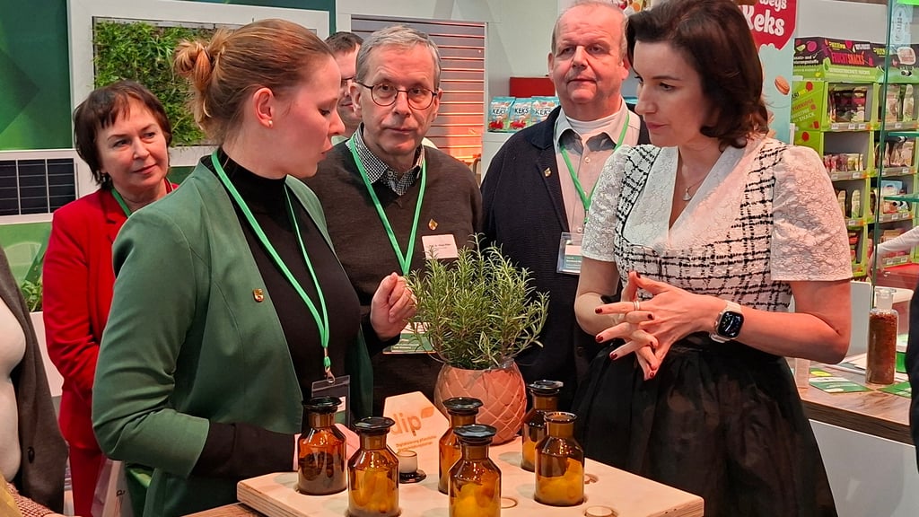 Insgesamt 19 Projekte vereint der Forschungsverbund DiP. Eins davon stellt Arianne Schnabel der Bundesforschungsministerin Bär während ihres Besuchs vor. 