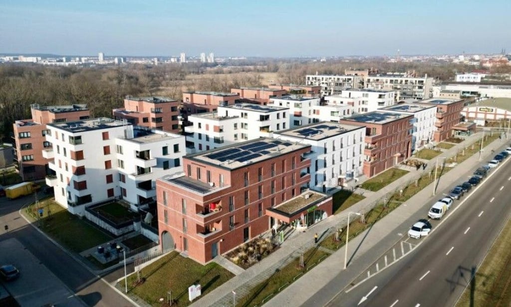 Das ist das GWG-Quartier Mühlwerder aus der Vogelperspektive.