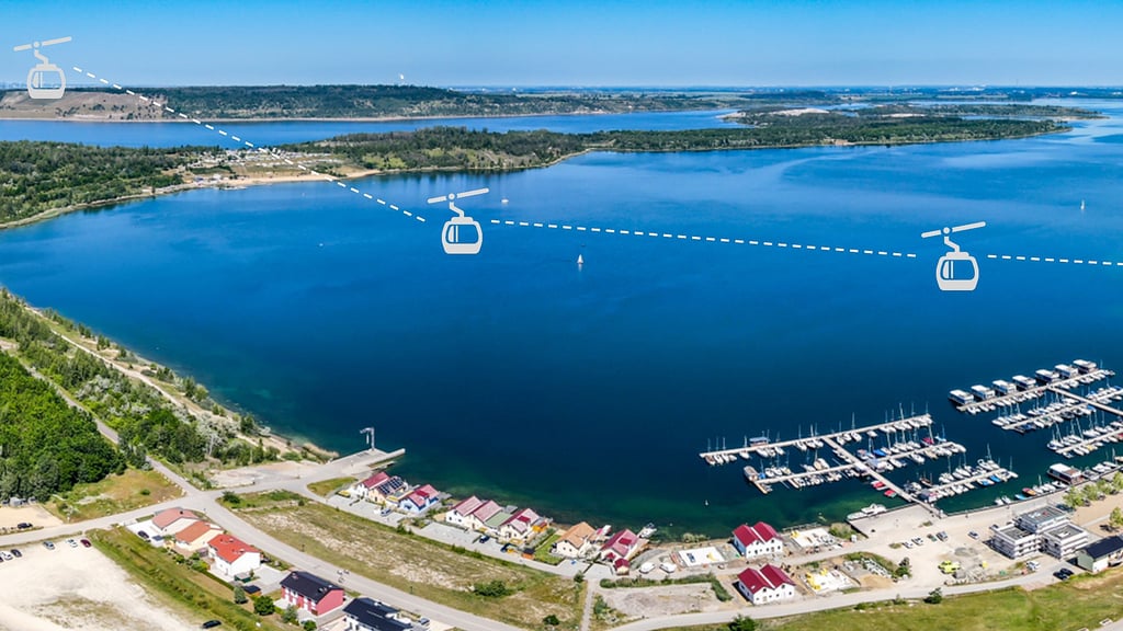 So könnte die Seilbahn über den Geiseltalsee aussehen. 