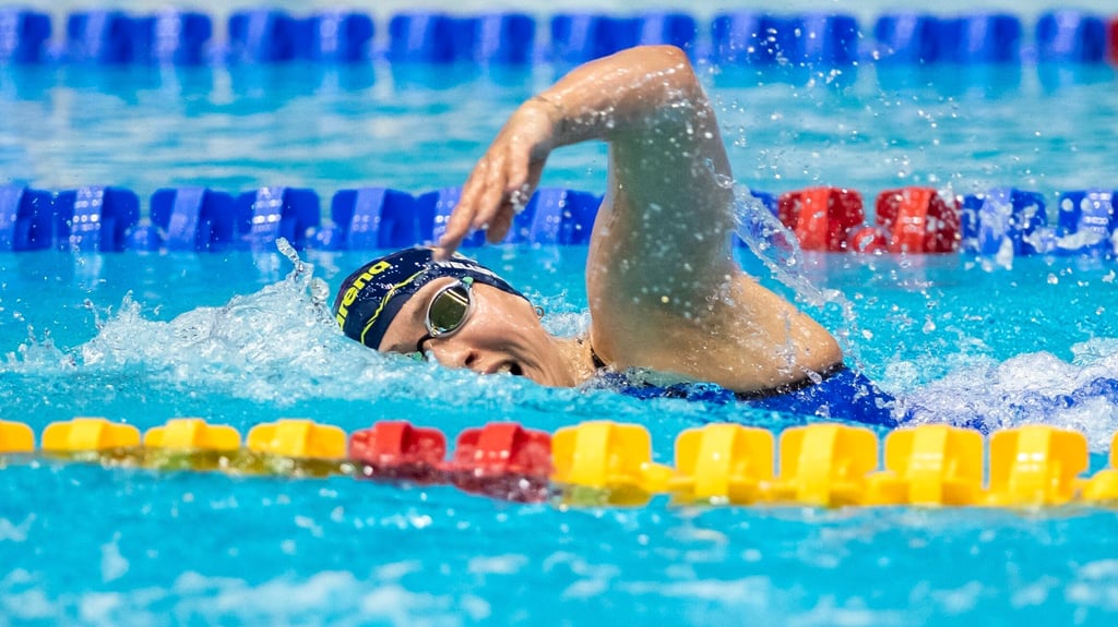 Schwimm-Weltcup-Entscheidung über 800 Meter Freistil der Frauen auf der Kurzbahn Oktober 2022 in Berlin: Sarah Wellbrock belegte den zweiten Platz.