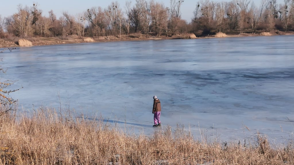 Eis auf dem Salbker See II in Magdeburg: Ein Mann läuft Schlittschuh. Wie gefährlich ist das Betreten der Eisfläche wirklich? 