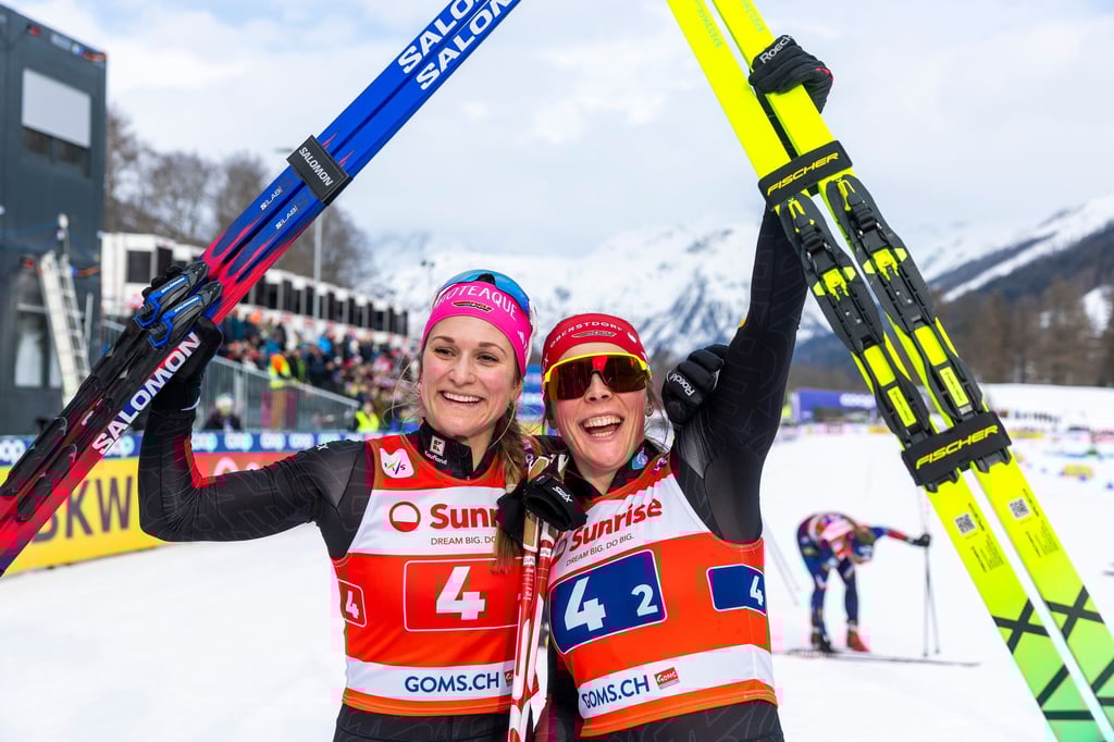 Laura Gimmler (l) belegte nach dem Team-Sieg mit Coletta Rydzek im Einzel-Sprint Platz zwei.