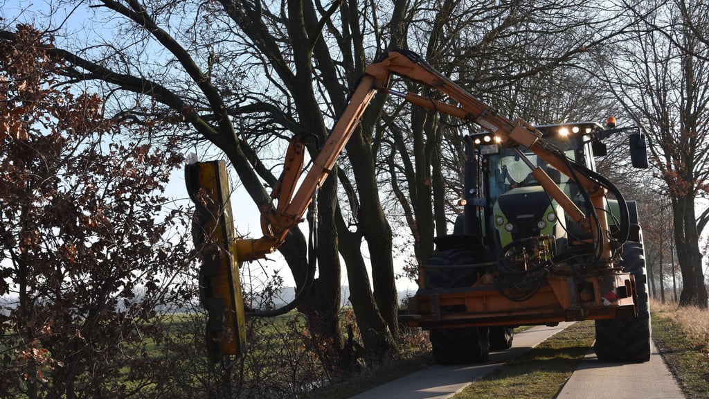 Es wird nicht nur gefordert, sondern auch selbst dafür gesorgt, dass die Wirtschaftswege passierbar bleiben: Hier erfolgt der Baumschnitt im Auftrag eines Engersener Landwirtes am Weg in Richtung Wernstedt.