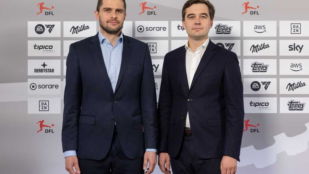 Marc Lenz (l.) und Steffen Merkel: Rekordzahlen beim Wirtschaftsreport der DFL.