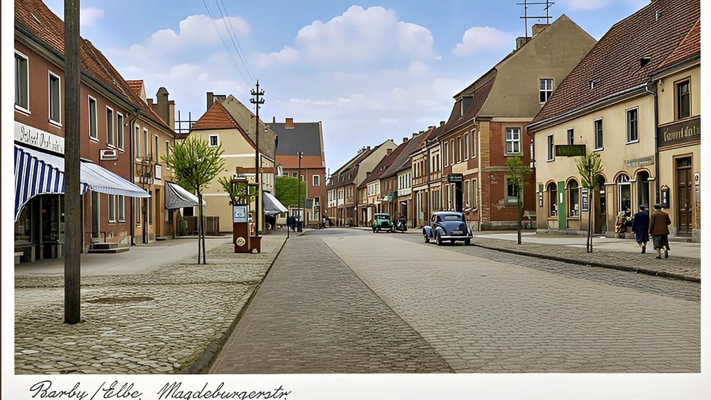 Die Farb-KI hat die Betonstraße auf wundersame Weise gepflastert und auf der rechten Seite einfach ein Auto ins Bild gesetzt, das noch gar nicht erfunden war.