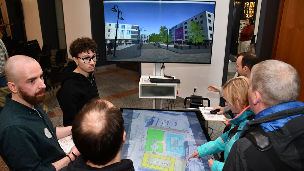 Mit Hilfe eines vom Fraunhofer Instituts erstellten 3D-Modells wird das neue Wohnquartier in der Magdeburger Innenstadt realistisch vorgestellt.