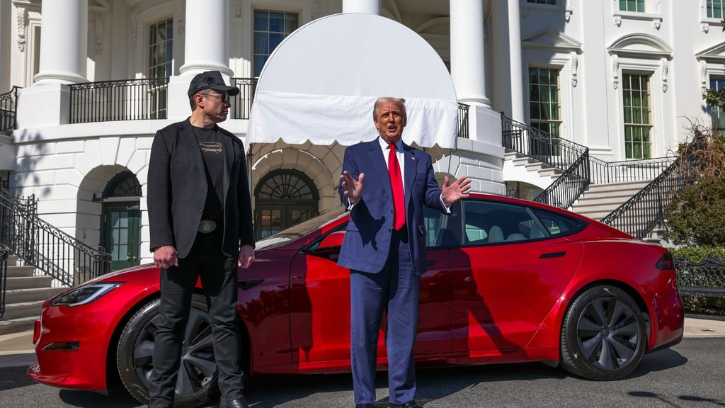 Selbst US-Präsident Trump (r) kaufte Tesla-Chef Musk ein Model S medienwirksam ab. (Archivbild)