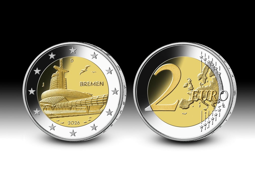 Auf einer neuen Zwei-Euro-Gedenkmünze ist das Klimahaus Bremerhaven zu sehen. (Handout)
