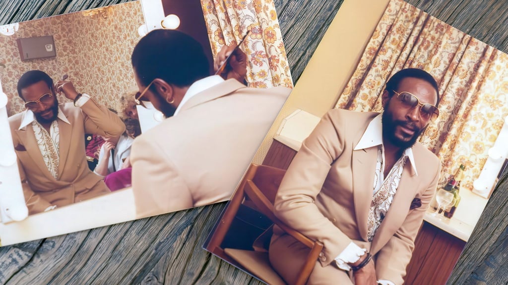 Das Bild zeigt zwei Fotos des Soulsängers Marvin Gaye im Bühnenoutfit in Ostende, Belgien, 1981, in dem Dokumentarfilm "Marvin Gaye - Visionär des Soul" (undatiertes Handout). Der Dokumentarfilm wird am 30.01.2026 auf Arte ausgestrahlt.