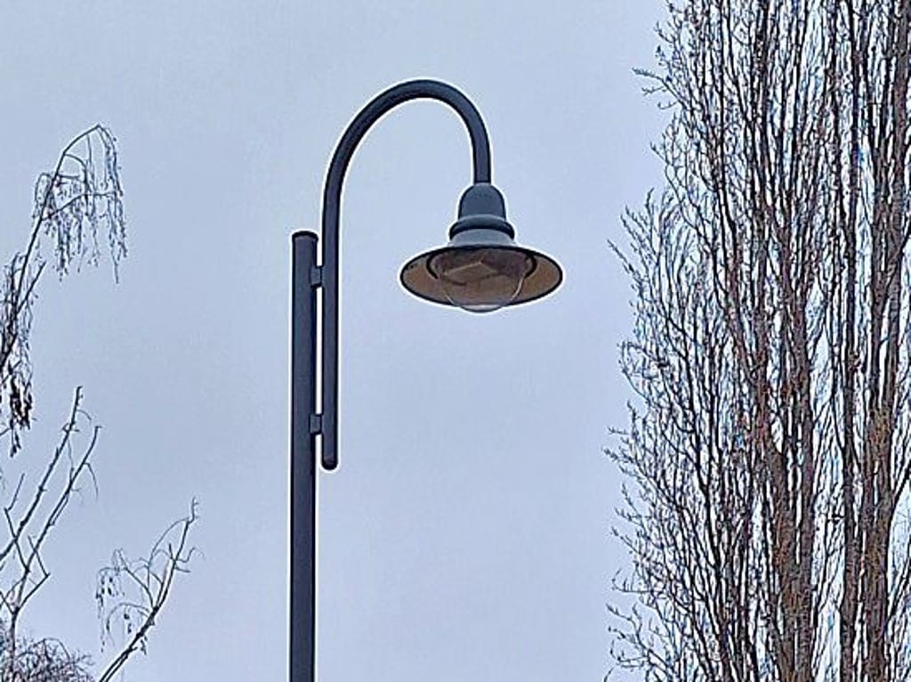 Besorgt blickt Michael Bunde hinauf zu einer der drei defekten Straßenlaternen in der Ilberstedter Lindenstraße. 