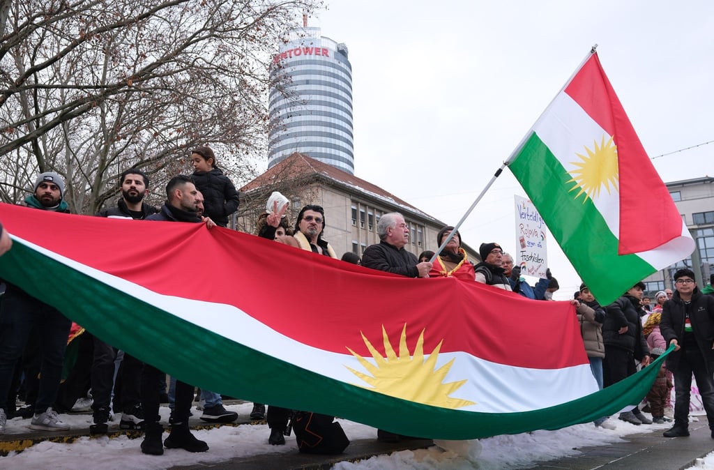 Eine pro-kurdische Kundgebung in Jena vor dem Hintergrund der schwierigen Situation der Kurden in Syrien.