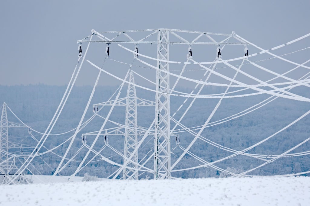 Der Dauerfrost hat im Harz zu vereisten Halteseilen von Hochspannungsleitungen geführt und diese zu einem Sicherheitsrisiko werden lassen.