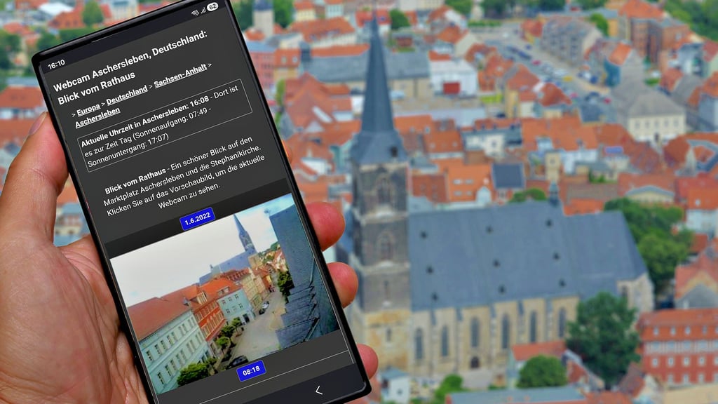 Am 1. Juni 2022, um 8.18 Uhr, ist das Bild der Ascherslebener Rathaus-Webcam eingefroren und seitdem so im Netz zu finden.