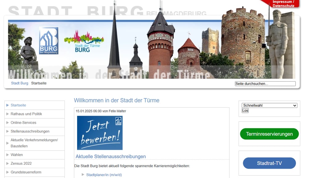Die Internetseite der Stadt Burg ist nicht barrierefrei.