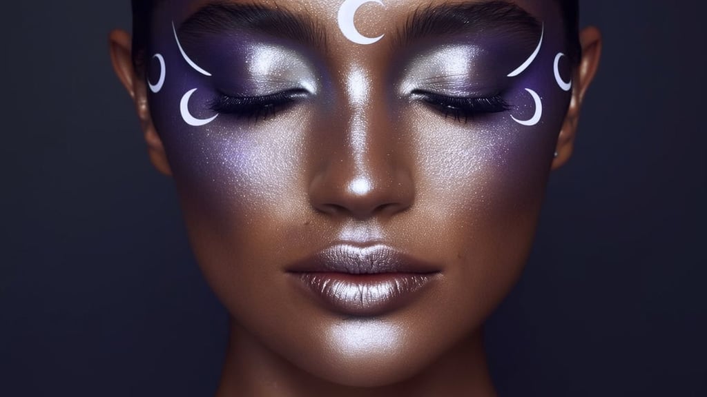 Silber- und Blautöne sowie feine Sternen- und Mondmotive verleihen dem Look eine mystische Ausstrahlung.