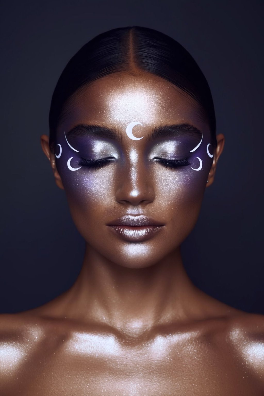 Silber- und Blautöne sowie feine Sternen- und Mondmotive verleihen dem Look eine mystische Ausstrahlung.