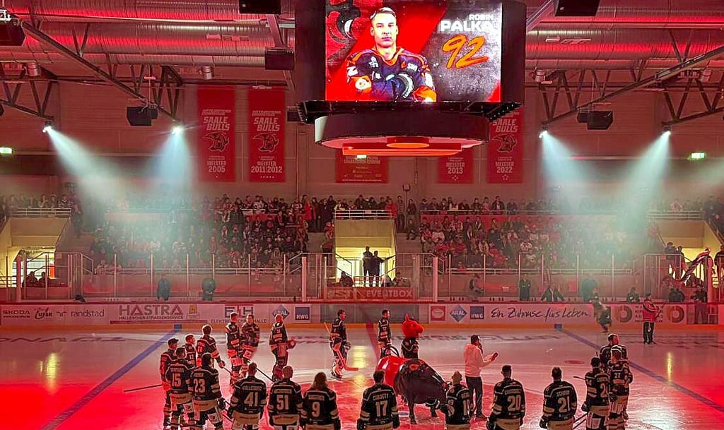 Wo normalerweise die Saale Bulls auf Torejagd gehen, werden zu Olympia die Spiele der deutschen Eishockey-Nationalmannschaft übertragen.