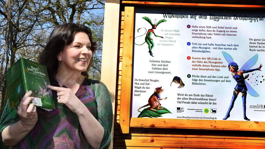 Seit April 2024 gibt es den magischen Drömlingspfad im Wäldchen hinter dem Sportplatz in Velsdorf. Bei der Eröffnung des Rätselweges waren auch Kinderbuchautorin Nicole Schaa und einige ihrer zauberhaften Wesen dabei.