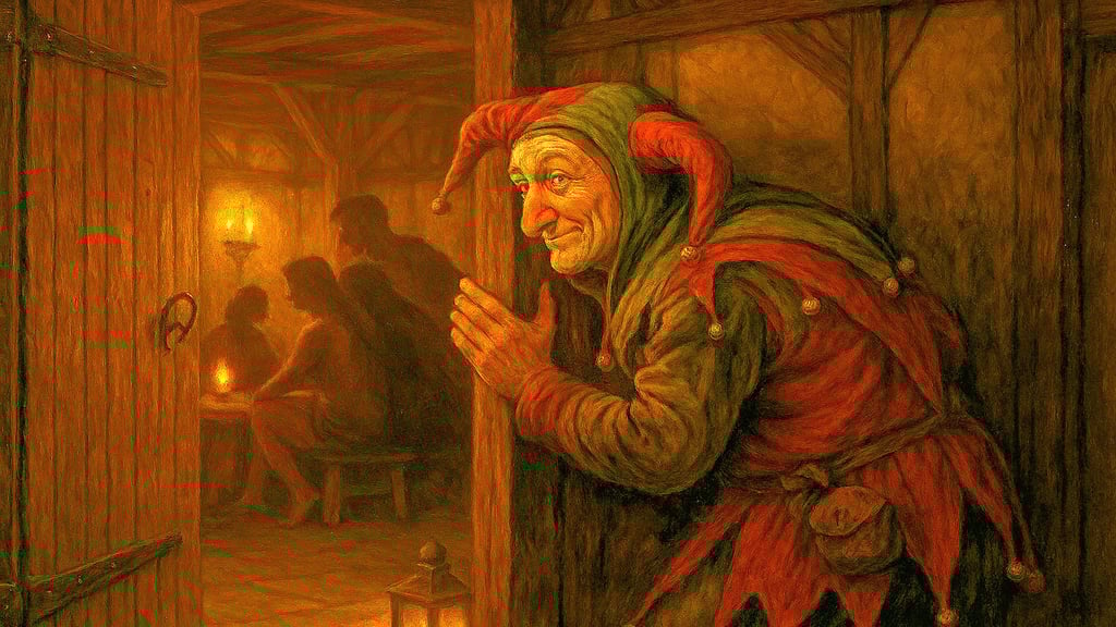 Der Narr in einem Frauenhaus ist eine typische Darstellungaus einer längst vergessenen Zeit. 