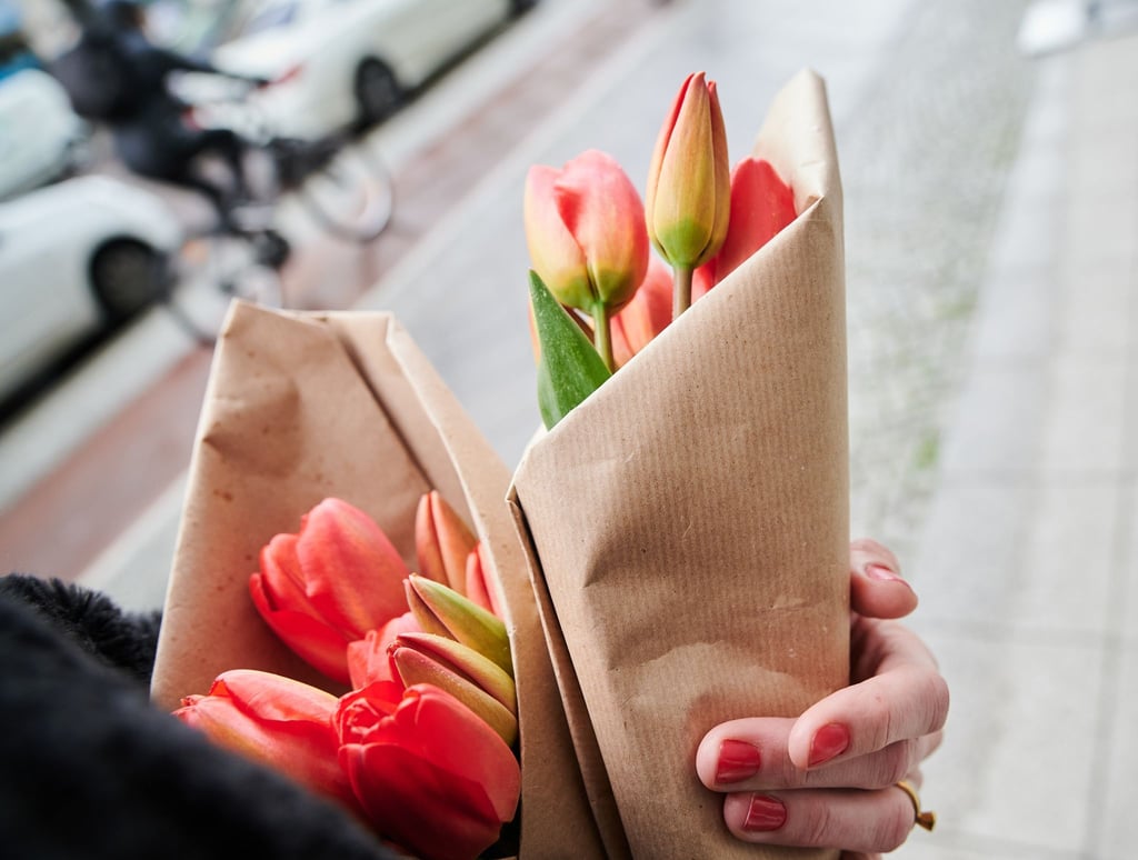 Nicht ideal, aber im Februar in der Regel die etwas nachhaltigere Alternative zu Rosen: Tulpen haben meist einen kürzeren Reiseweg hinter sich.