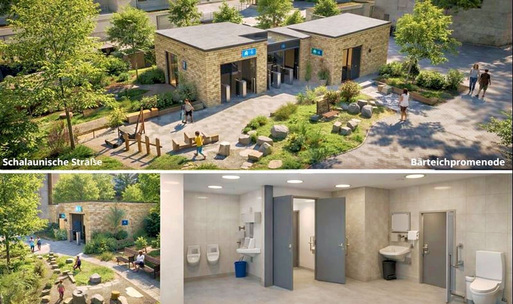 So könnte das Gebäude einer öffentlichen Toilette in einer kleinen Grünanlage auf der Abrissfläche in der Schlaunischen Straße 28 in Köthen aussehen.